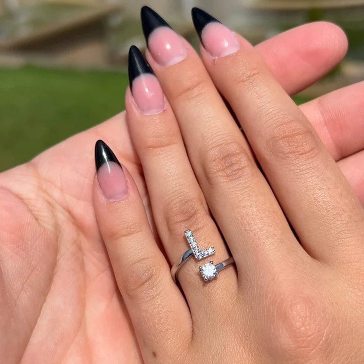 Antique Accessories INITIAL LETTERS RING WITH CUBIC ZIRCON