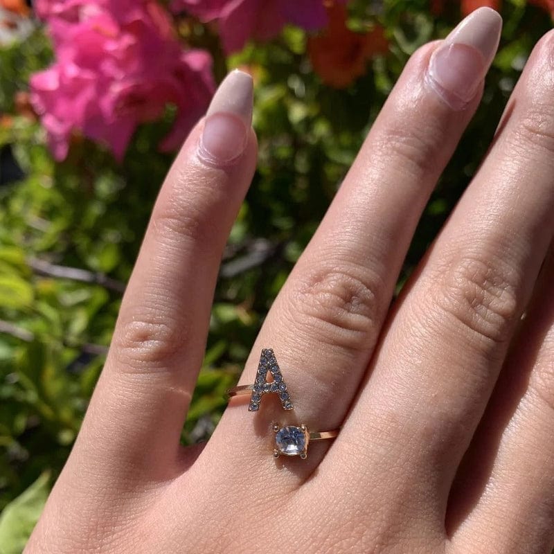 Antique Accessories INITIAL LETTERS RING WITH CUBIC ZIRCON