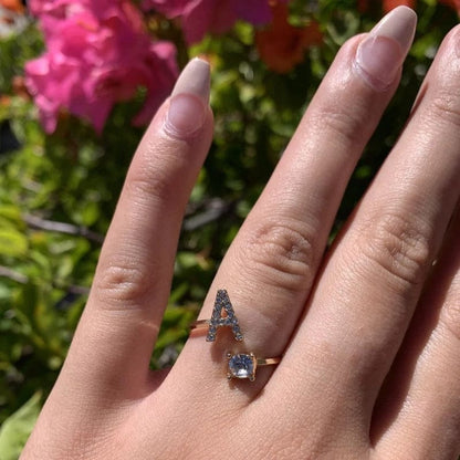 Antique Accessories INITIAL LETTERS RING WITH CUBIC ZIRCON