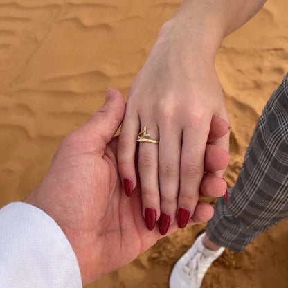 Antique Accessories INITIAL LETTERS RING WITH CUBIC ZIRCON