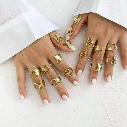 AntiqueAccesories Gold Letter Rings - (A-Z)