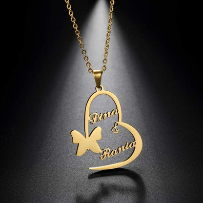 AntiqueAccesories Gold Personalized Heart Butterfly Pendant