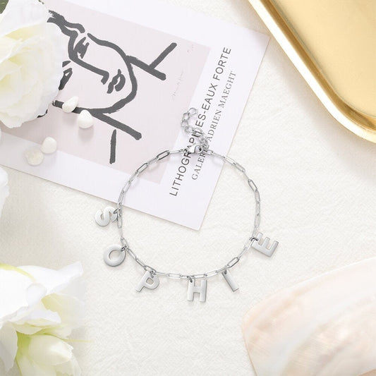 AntiqueAccesories Initial Name Bracelet Link Chain Custom Bracelet