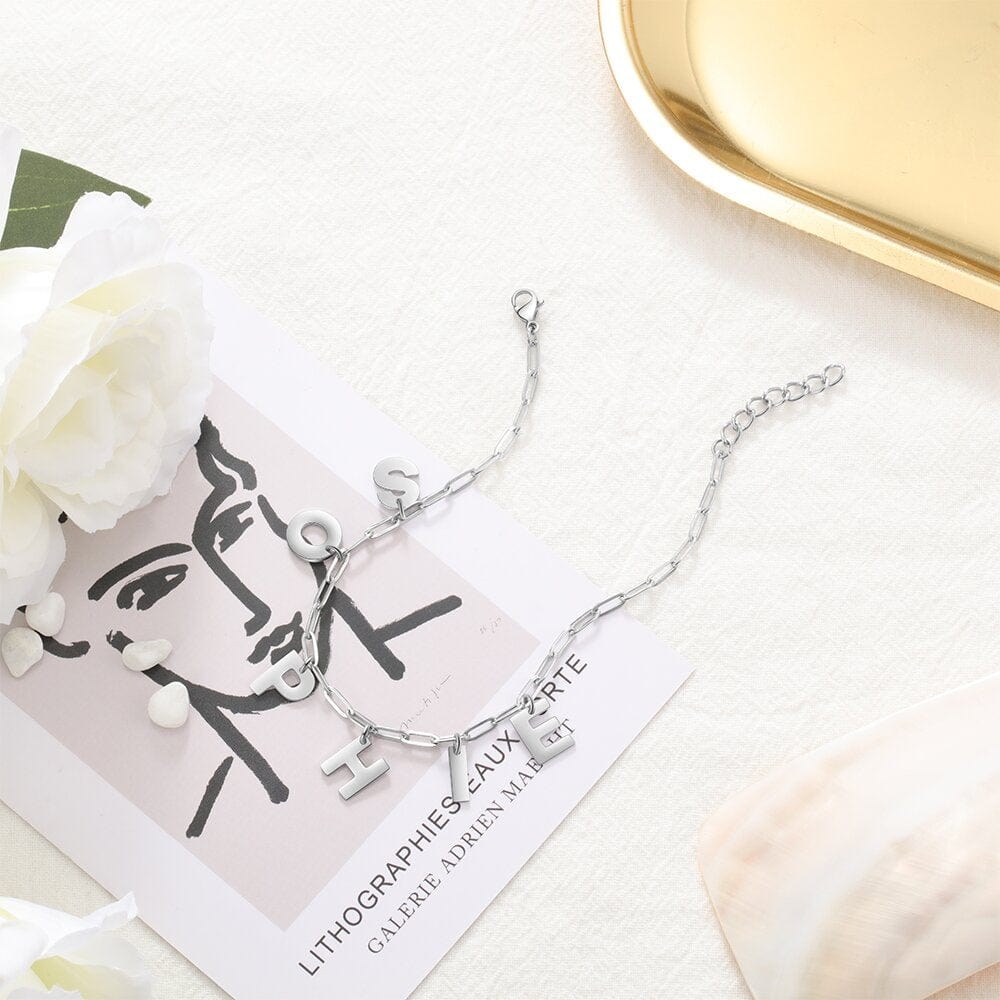 AntiqueAccesories Initial Name Bracelet Link Chain Custom Bracelet