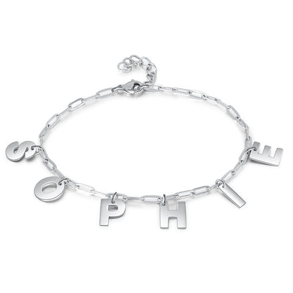 AntiqueAccesories silver Initial Name Bracelet Link Chain Custom Bracelet
