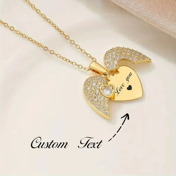 Beautiful Engraved Name Angel Wing Heart Necklace
