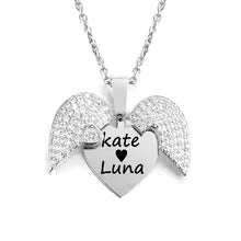 Beautiful Engraved Name Angel Wing Heart Necklace