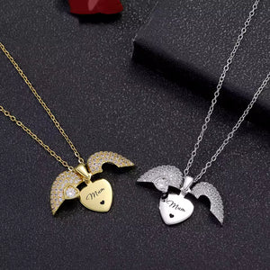 Beautiful Engraved Name Angel Wing Heart Necklace