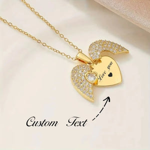 Beautiful Engraved Name Angel Wing Heart Necklace