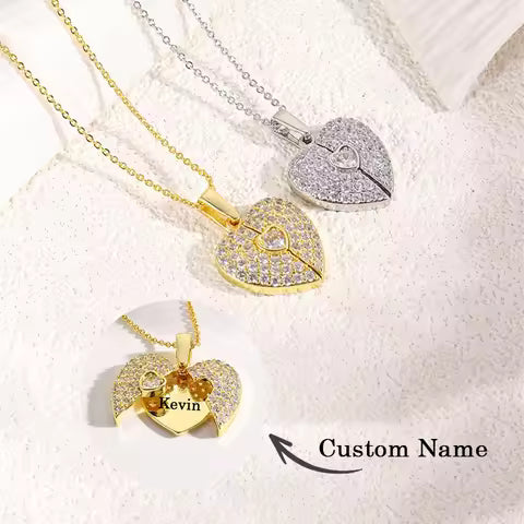 Beautiful Engraved Name Angel Wing Heart Necklace