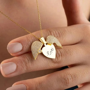 Beautiful Engraved Name Angel Wing Heart Necklace